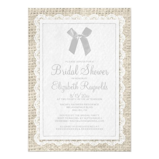 White Country Burlap Bridal Shower Invitations