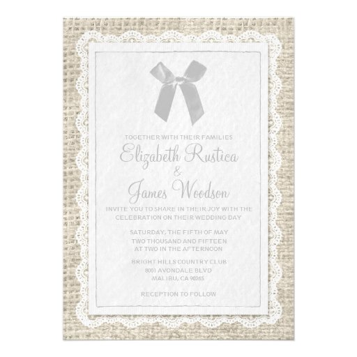 White Country Burlap Wedding Invitations