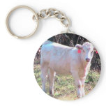 White Cow With Tagged Ears In A Wide Meadow Keychain