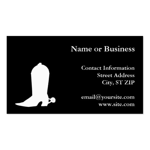 White Cowboy Boot Business Card Template (front side)