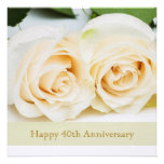 White cream roses, 40th Wedding Anniversary Custom Invite