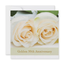 White cream roses, 50th Wedding Anniversary Personalized Invites