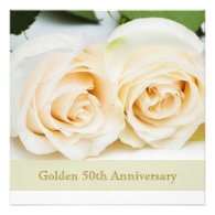 White cream roses, 50th Wedding Anniversary Personalized Invites