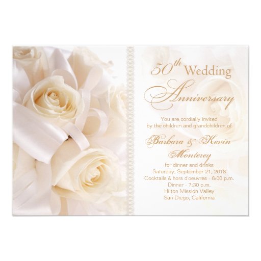 White cream roses 50th Wedding Anniversary Custom Invite