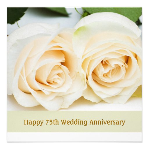 White cream roses, 75th Wedding Anniversary Custom Announcement (front side)