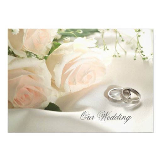 White cream roses and rings Wedding Invitation