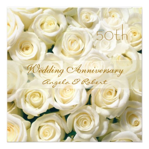 White cream roses Wedding Anniversary Invitation