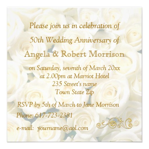 White cream roses Wedding Anniversary Invitation