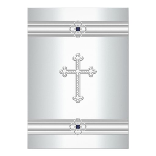 White Cross Diamond Girls White First Communion Custom Announcement