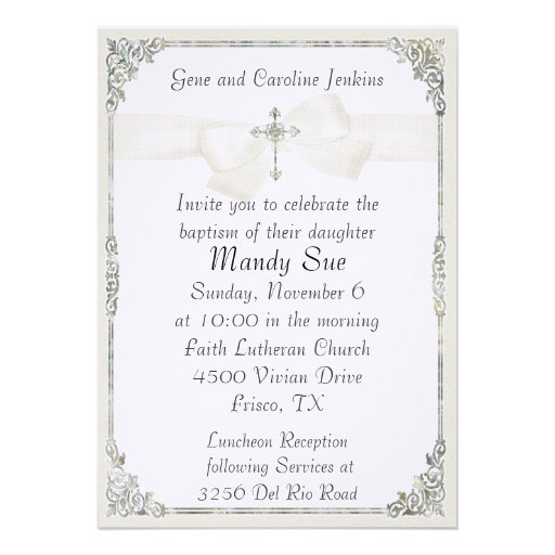 White Cross Elegant Baptism Invitation (front side)