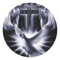 White Cross with Dove Round Sticker