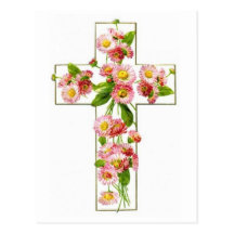 White Cross With Pink Florals Postcard