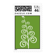 White Curly Tree on Green Postage