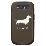 White Dachshund Dog Silhouette with Custom Text Samsung Galaxy S3 Cover