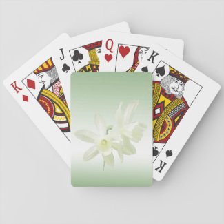 White Daffodil Flowers on Green Playing Cards