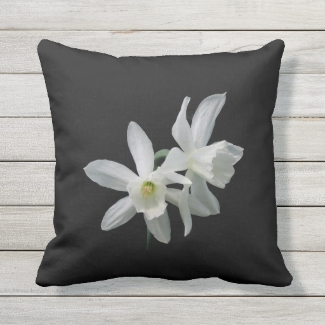 White Daffodil Garden Flowers Outdoor Pillow