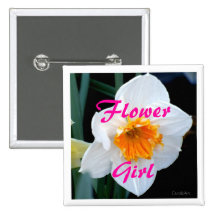 White Daffodil Orange Pinback Button
