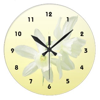 White Daffodils Round Wall Clock