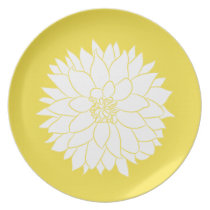 White Dahlia on Yellow Plate plates