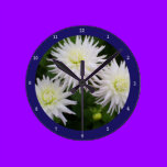 White Dahlias wall clocks