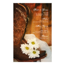 White Daisies and Boots Country Wedding Menu Stationery Paper