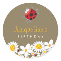 White Daisies and Ladybugs Favors Label Sticker