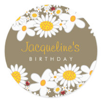 White Daisies and Ladybugs Favors Label Sticker