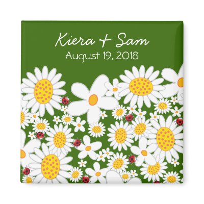 White Daisies and Ladybugs Gift / Save Date Magnet by fat_fa_tin