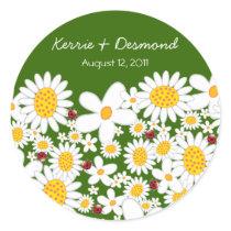 White Daisies and Ladybugs Invitation Gift Sticker