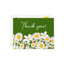 White Daisies and Ladybugs Thank You Postcard