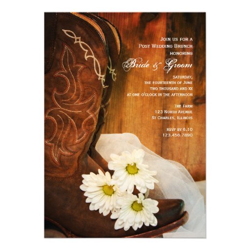 White Daisies Boots Country Post Wedding Brunch Personalized Invites