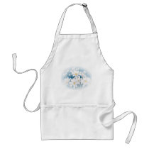 white daisies on blue background aprons