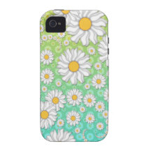 White Daisies on Blue Green Background Case For The iPhone 4