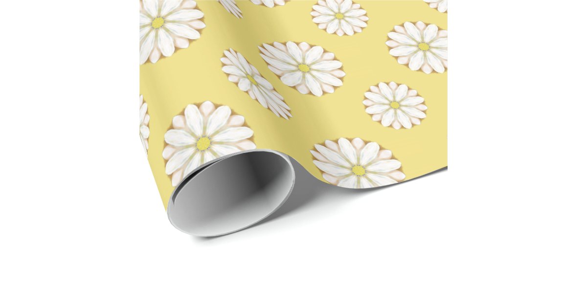 White Daisies on Golden Yellow Wrapping Paper Zazzle