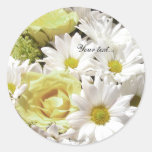White Daisies Yel Rose Custom Envelope Seals Round Sticker