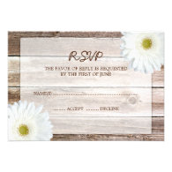 White Daisy Barn Wood Wedding RSVP Response Card Personalized Invitation