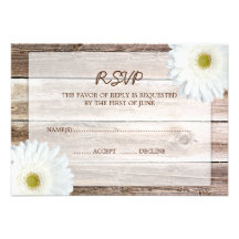 White Daisy Barn Wood Wedding RSVP Response Card Personalized Invitation