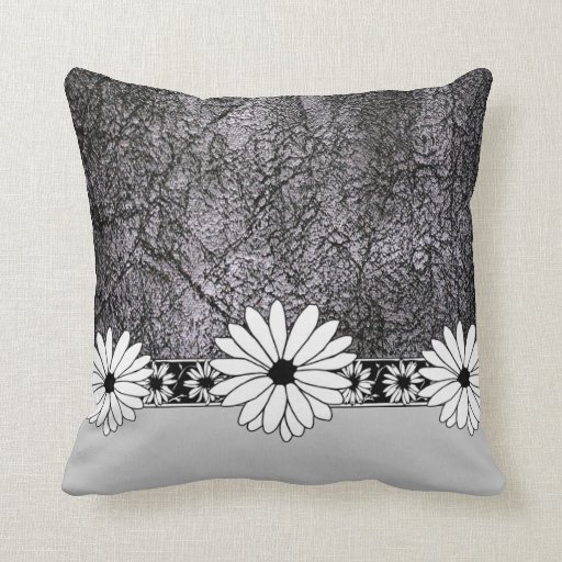 White Daisy Black Faux Leather Throw Floor Pillow Zazzle