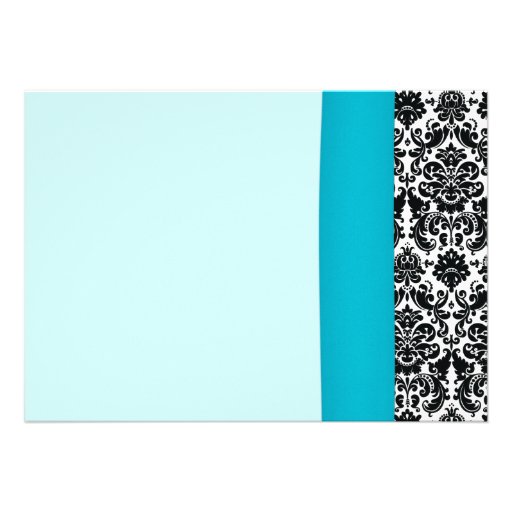 White Daisy Blue Black Damask Wedding Invitation