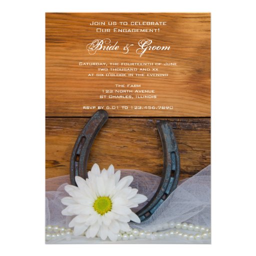White Daisy Horseshoe Country Engagement Party Custom Announcements