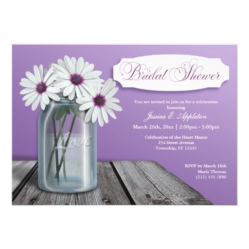 White Daisy Mason Jar Bridal Shower Invitations