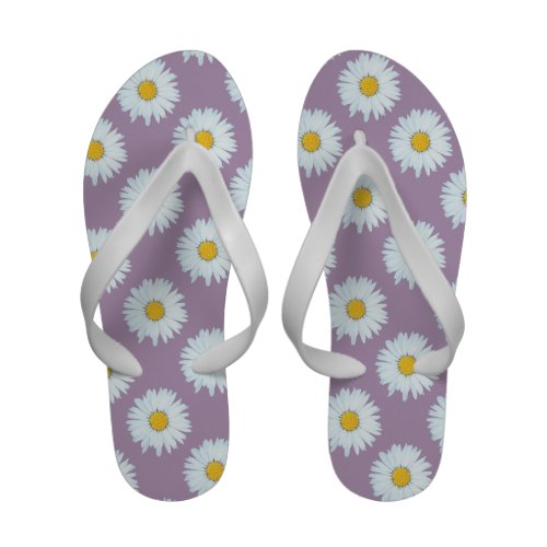 White Daisy on Purple Pattern Sandals
