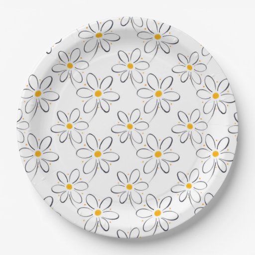 White Daisy Pattern Paper Plate Zazzle