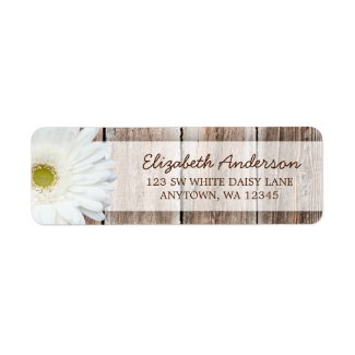 White Daisy Rustic Barn Wood Address Labels label
