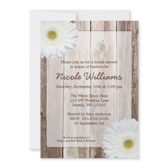 White Daisy Rustic Barn Wood Bridal Shower Invites
