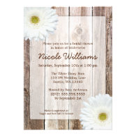 White Daisy Rustic Barn Wood Bridal Shower Invites