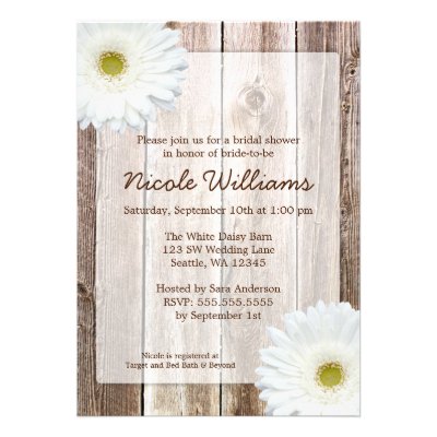 White Daisy Rustic Barn Wood Bridal Shower Invites