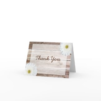 White Daisy Rustic Barn Wood Thank You card
