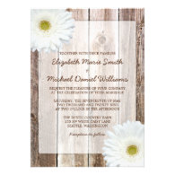 White Daisy Rustic Barn Wood Wedding Invitations