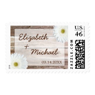 White Daisy Rustic Barn Wood Wedding stamp